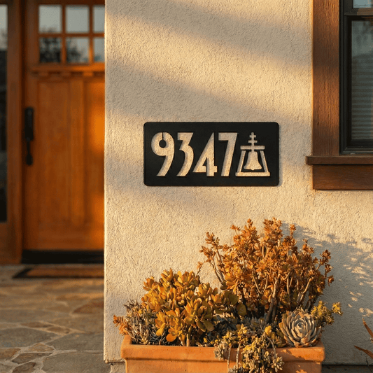 Mission Bell Stencil Address Plaque